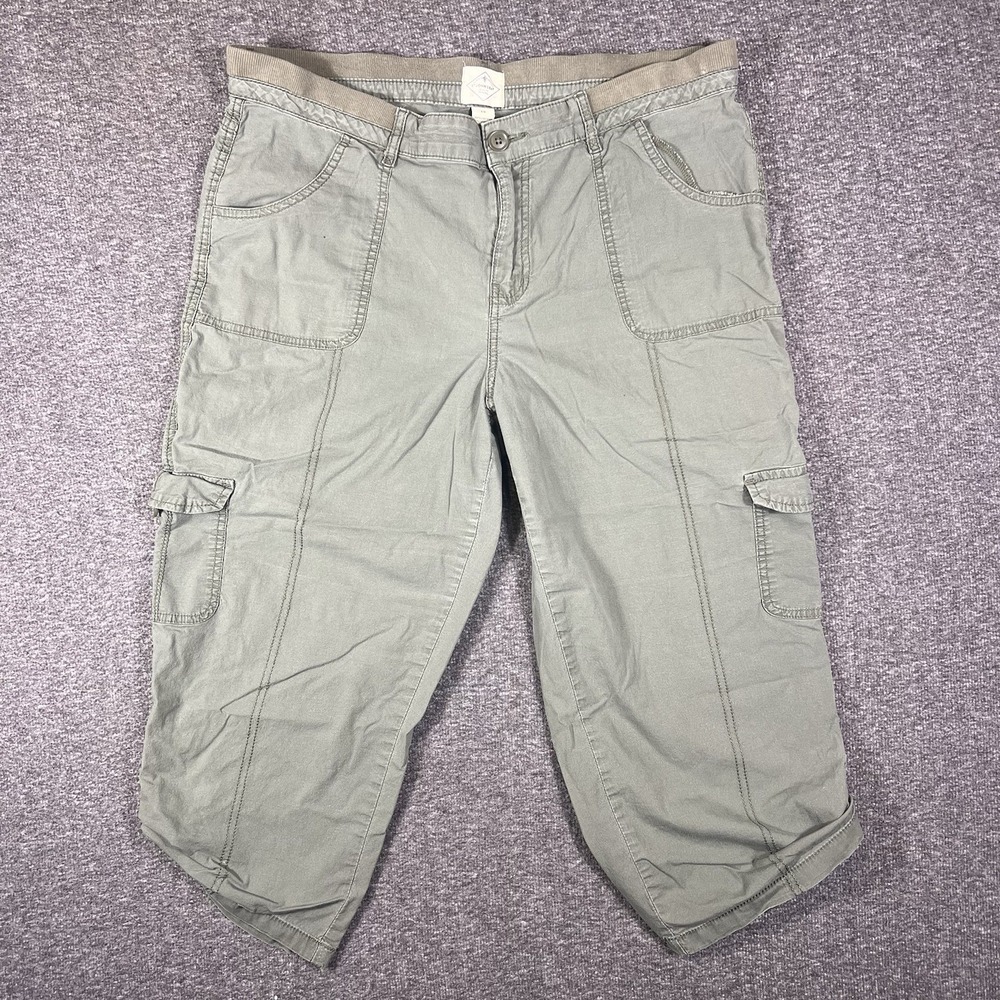 St. Johns Bay Cargo Capris Womens 38x21 Olive Green Utility Casual Stretch Twill